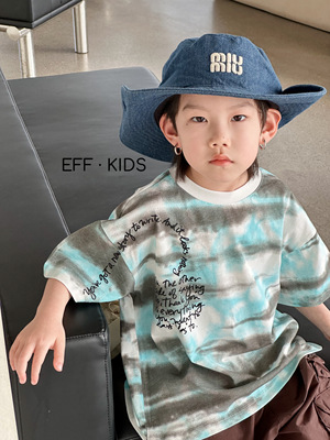 尔菲梵EC潮牌EFF夏天季款男中大童装纯棉短袖圆领扎染渐变t恤衫
