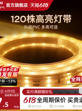 德力西LED灯带无导线220V背景墙高亮度客厅吊顶灯槽超亮装饰光带