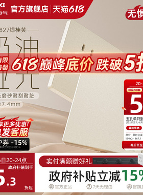 德力西官方旗舰店开关插座面板双控一开五孔827银桂黄暗装墙壁
