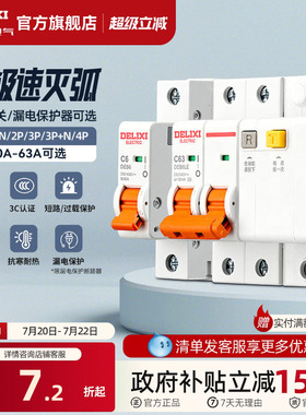德力西空气开关断路器家用漏电保护器2P63a电闸总空开带漏电保护