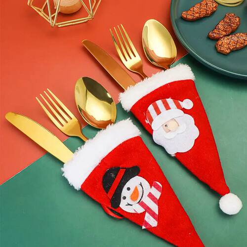 圣诞老人雪人刀叉袋餐桌餐具布置