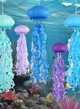 海洋风格水母装饰挂饰炫彩灯笼吊挂游乐场布置生日派对美人鱼道具