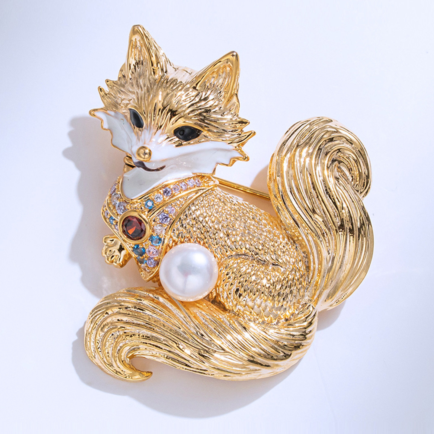 西凉妃子原创设计可爱狐狸胸针女天然淡水珍珠中国风高档胸花礼物