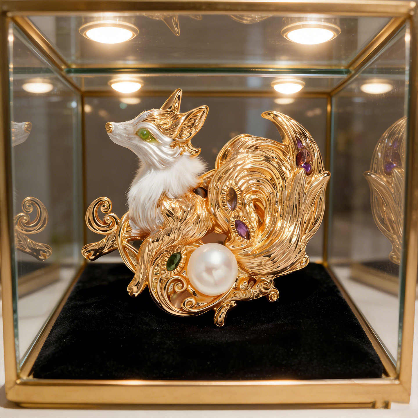 西凉妃子原创九尾狐狸胸针吊坠女天然淡水珍珠奢华新中式胸花礼物