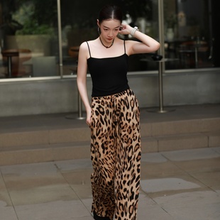 显瘦高腰常规舞蹈时尚 休闲裤 新 耐磨宽松豹纹印花阔腿裤 纪小白薄款