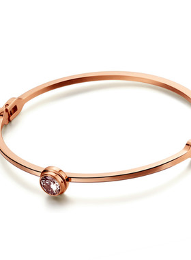 韩版一粒钻单钻女钛钢玫瑰金手环