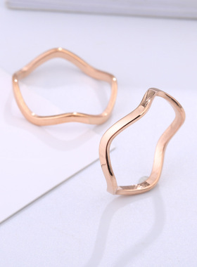 波浪形戒指环钛钢时尚个性情侣