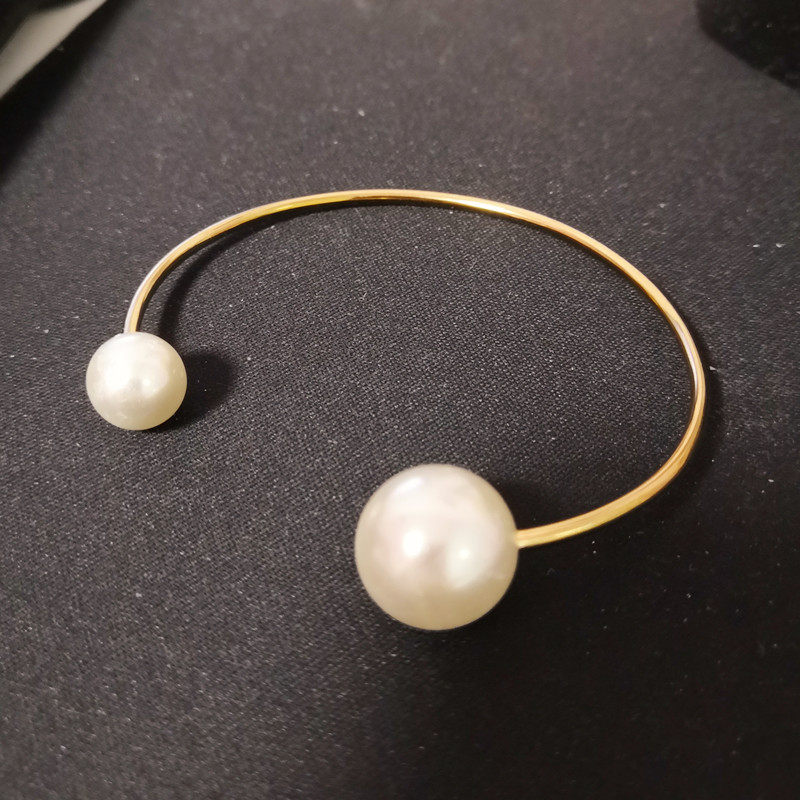 来自星星的你千颂伊同款大小双珍珠手镯 日韩简约开口可调女手环