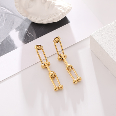 水滴款U形钛钢防过敏玫瑰金耳环