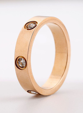 六钻光面素圈钛钢戒指玫瑰金饰品
