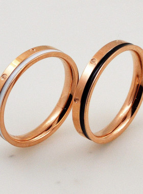 一字纹指环钛钢简约情侣黑白滴油