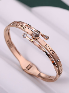 罗马数字love钛钢18K玫瑰金手环
