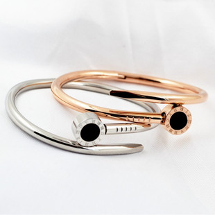 欧美冷淡风罗马数字男女情侣手环 轻奢百搭钛钢银色手镯 玫瑰金色