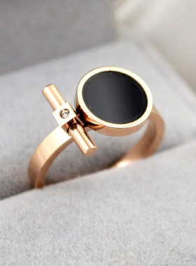 黑面横条有钻戒指环钛钢欧美男女