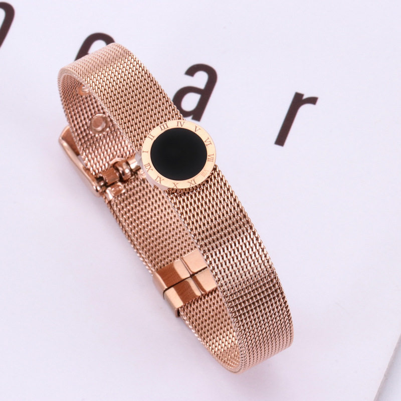 ins个性酷可调节网状表带链手镯 欧美范男女情侣钛钢玫瑰金手环链