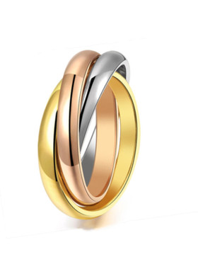 三环三色轻奢质感男女情侣戒指