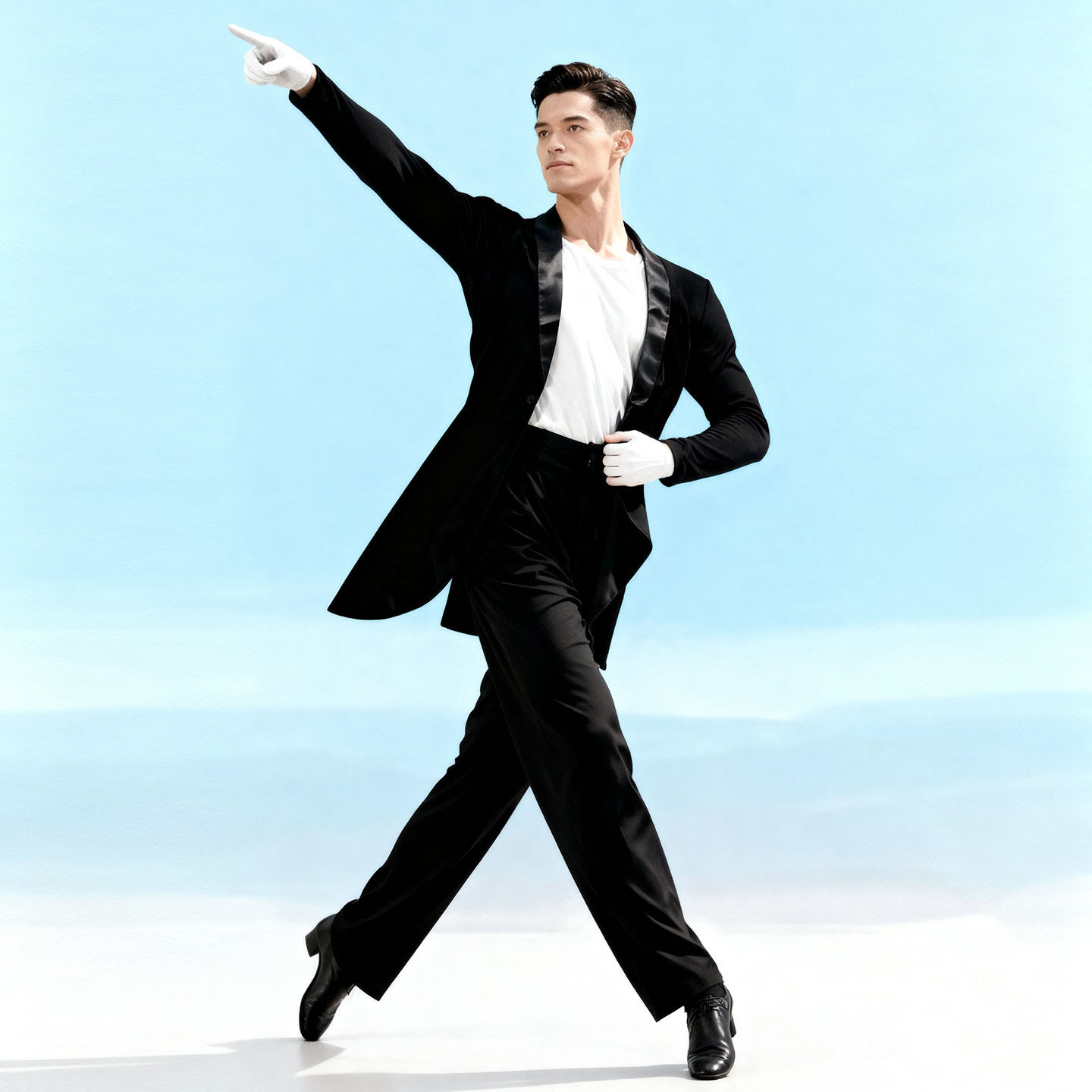 拉丁舞服男比赛服演出服练功服长袖形体服三步踩水兵舞广场舞新款
