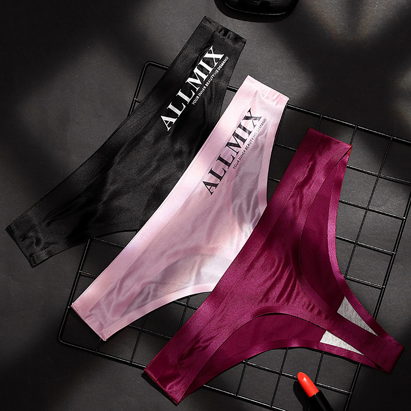 新品超薄冰丝无痕丁字裤女一片式半透明诱惑性感内裤隐形运动t裤