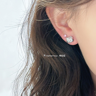 明日见｜爆闪KT猫头耳骨钉钛钢大直径耳蜗钉可爱个性耳钉耳环耳饰
