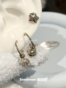 明日见|关于小熊 可爱小熊星星耳扣女甜美百搭耳环耳圈设计感耳饰