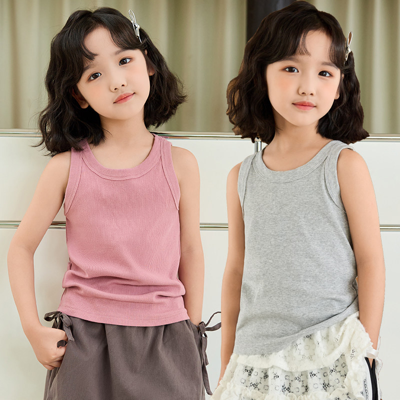 女童背心纯棉春秋打底内穿女孩夏季薄款纯色无袖外穿宝宝小背心