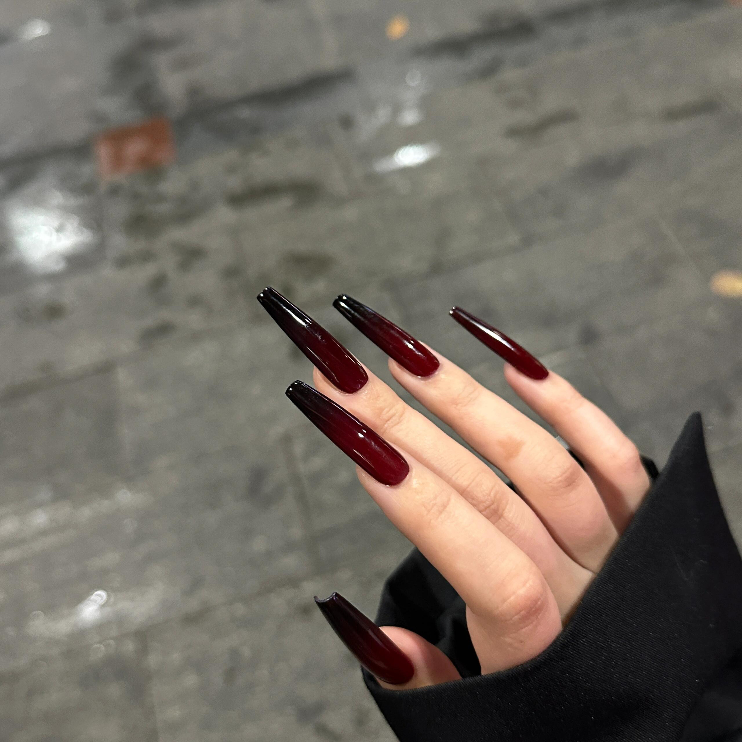 暗夜玫瑰欧美甲长款纯手工ins酷暗黑血浆高级感黑红渐变穿戴甲