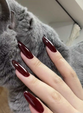 2026秋冬新款手工穿戴甲中长款红色美甲辣妹哥特风显白纯欲风高级