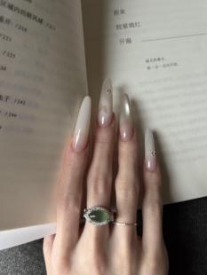 纯手工穿戴甲镂空蝴蝶猫眼短中长款 美甲乳白渐变纯欲显白 碧玉
