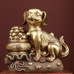 狗摆件纯铜聚宝盆旺财西北补角缺角十二生肖狗招财客厅落地装饰品