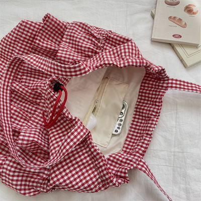 可爱学院风文艺格子帆布包