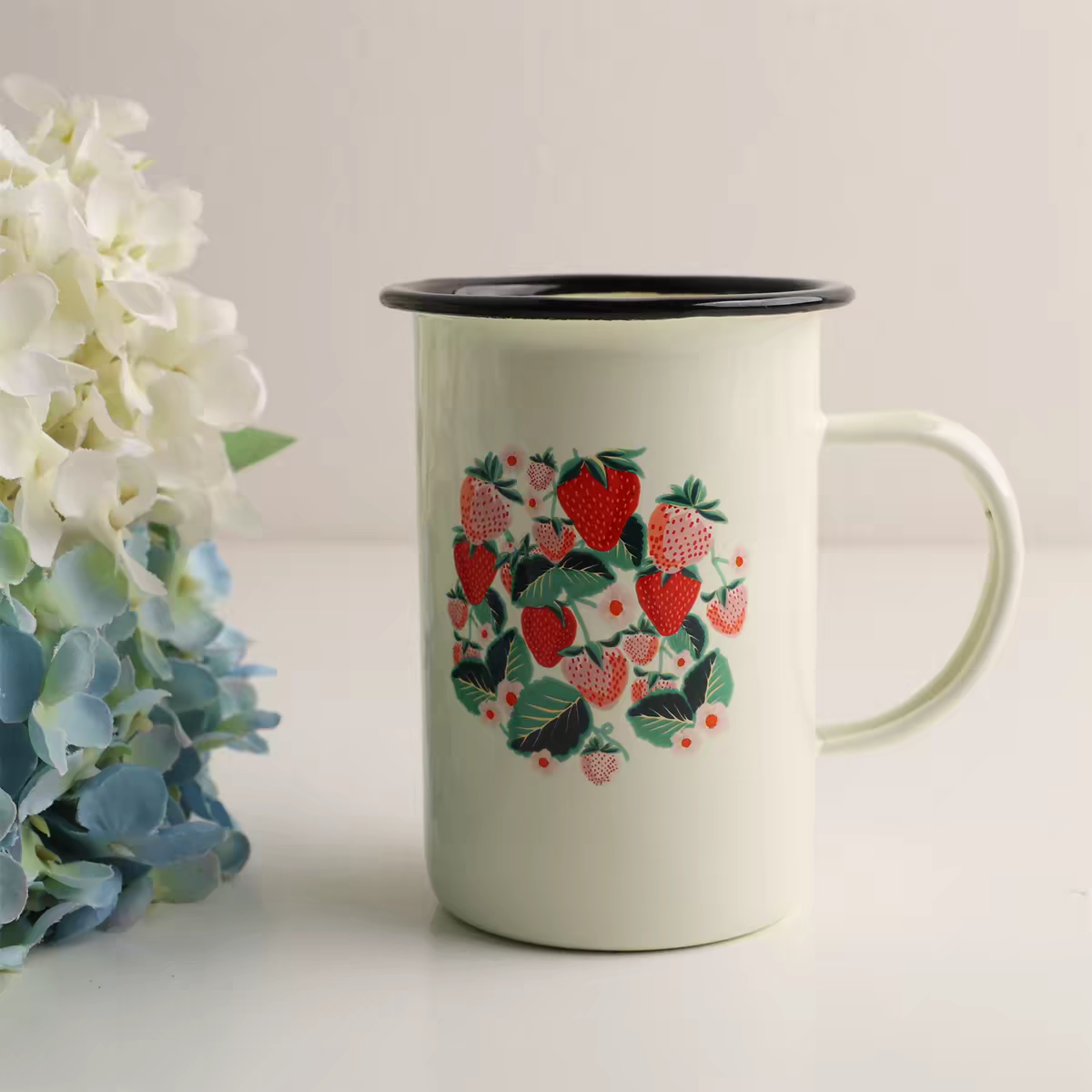 宜居搪瓷 出口西班牙 草莓啤酒杯咖啡杯高口杯 牛奶杯茶杯水杯