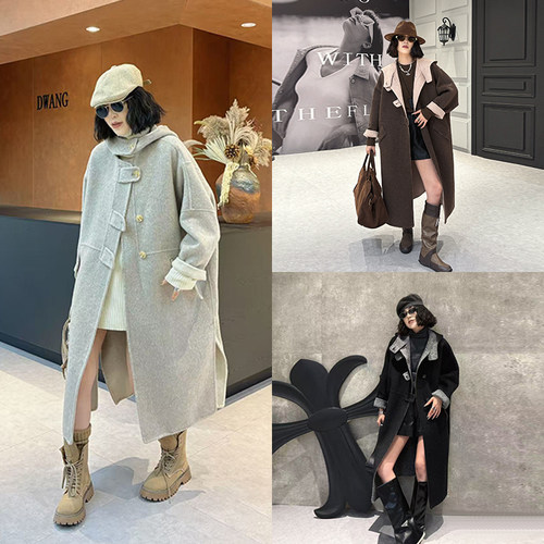 大码女装连帽毛呢外套130斤到260斤胖mm宽松显瘦洋气羊毛大衣冬季