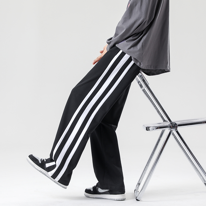 CZECOA美式阔腿卫裤男女高街百搭条纹直筒休闲裤潮牌三条杠运动裤