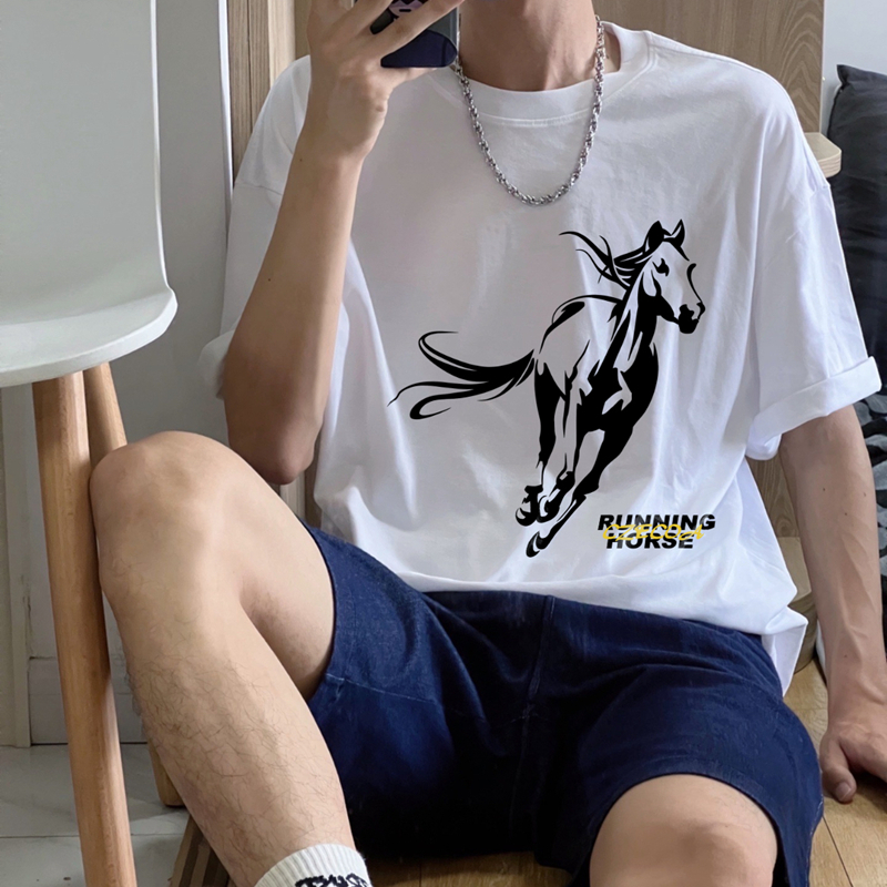 CZECOA黑马原设计国潮骏马短袖T恤潮牌高街情侣男女夏季宽松上衣