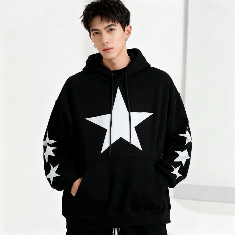 CZECOA五角星连帽卫衣设计感美式高街情侣男女重磅加绒宽松帽衫冬