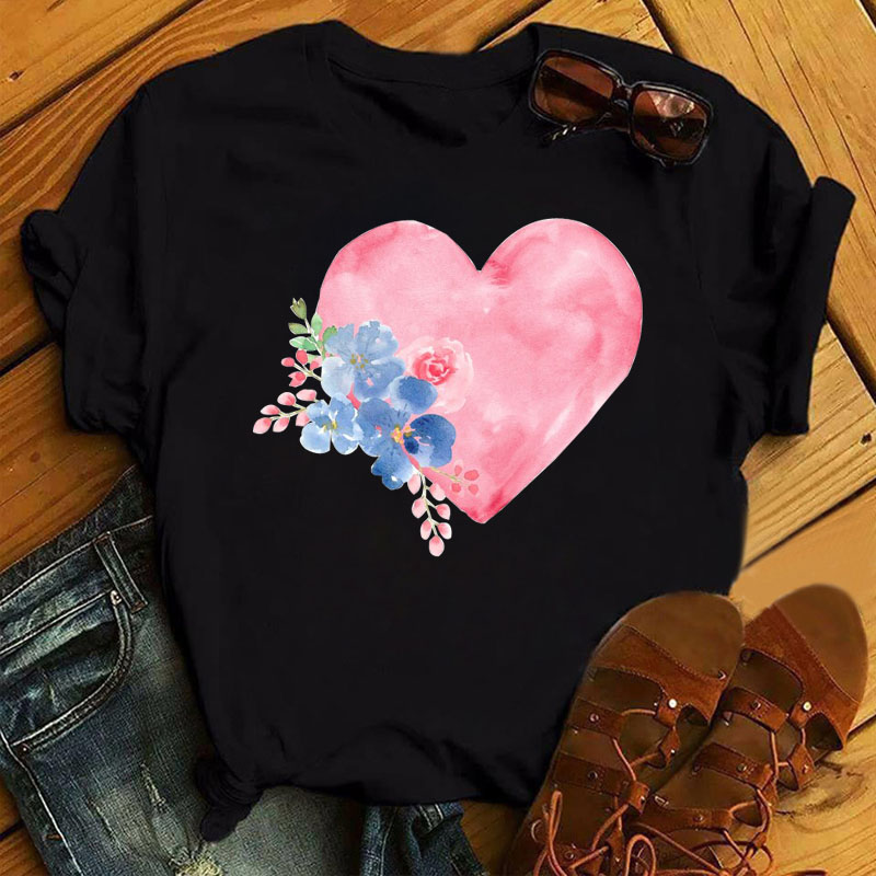 Love Heart T Shirt2022年夏季新款爱心花朵印花短袖休闲T恤女INS 女装/女士精品 T恤 原图主图