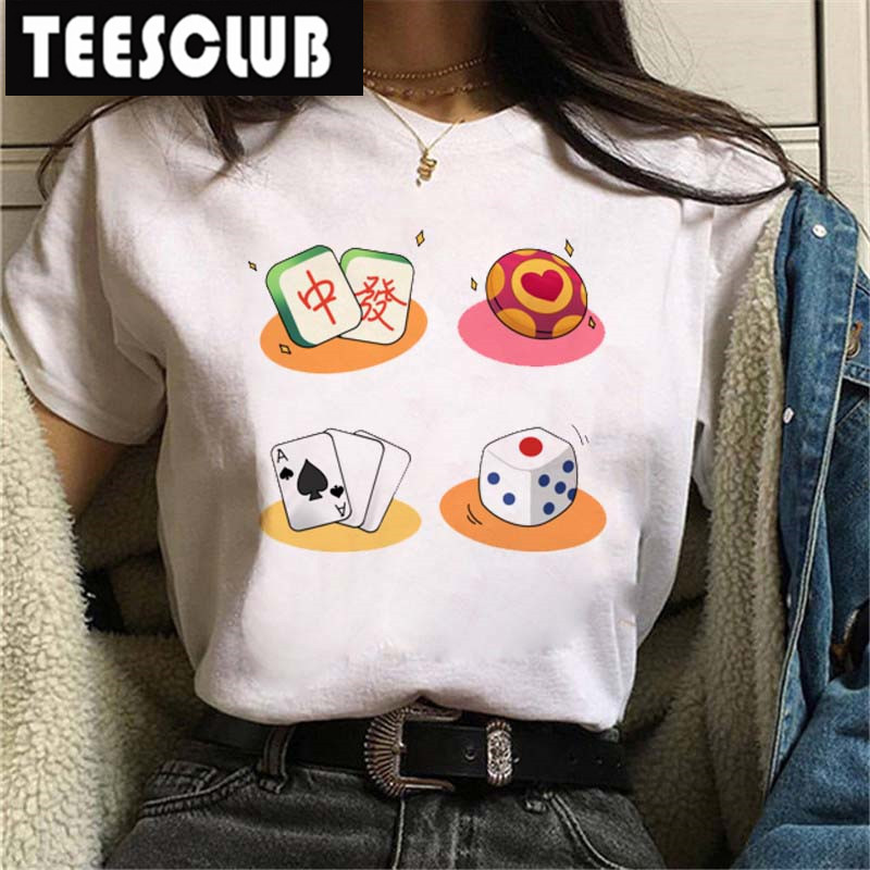 Mahjong T-shirt Women 个性中国风麻将印花休闲百搭短袖T恤上衣