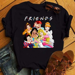 夏季 Shirt Friends 卡通公主印花女士百搭圆领短袖 Princess T恤