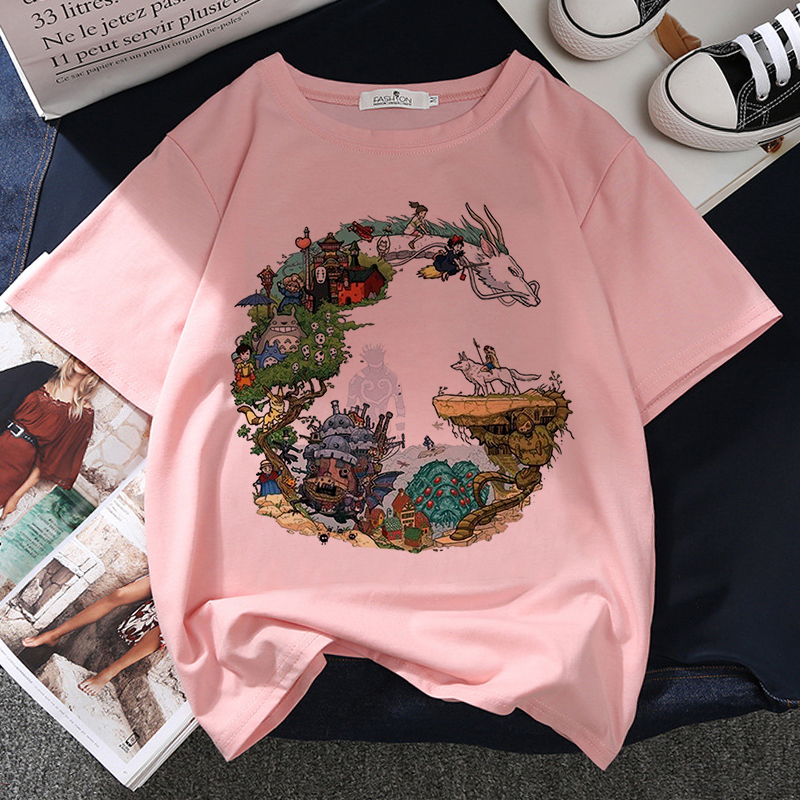 Spirited Away T-shirt宫崎骏动漫千与千寻周边印花粉色短袖T恤-封面