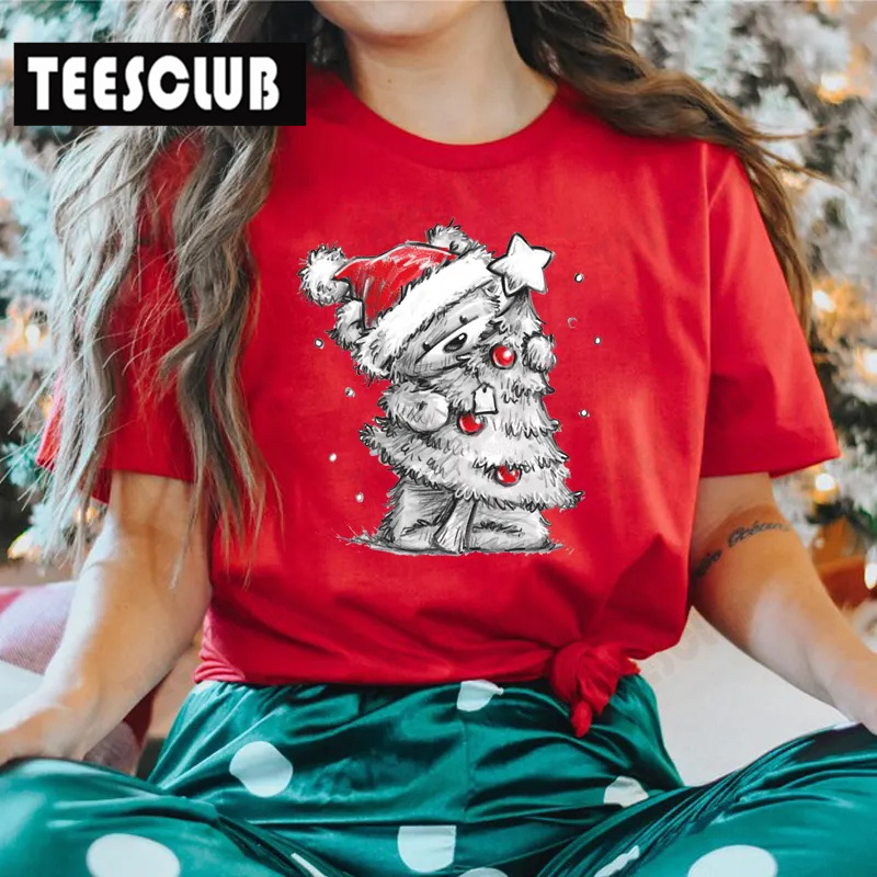 Christmas TreeT-shirt2023年爆款圣诞树大码T恤男女红色情侣短袖
