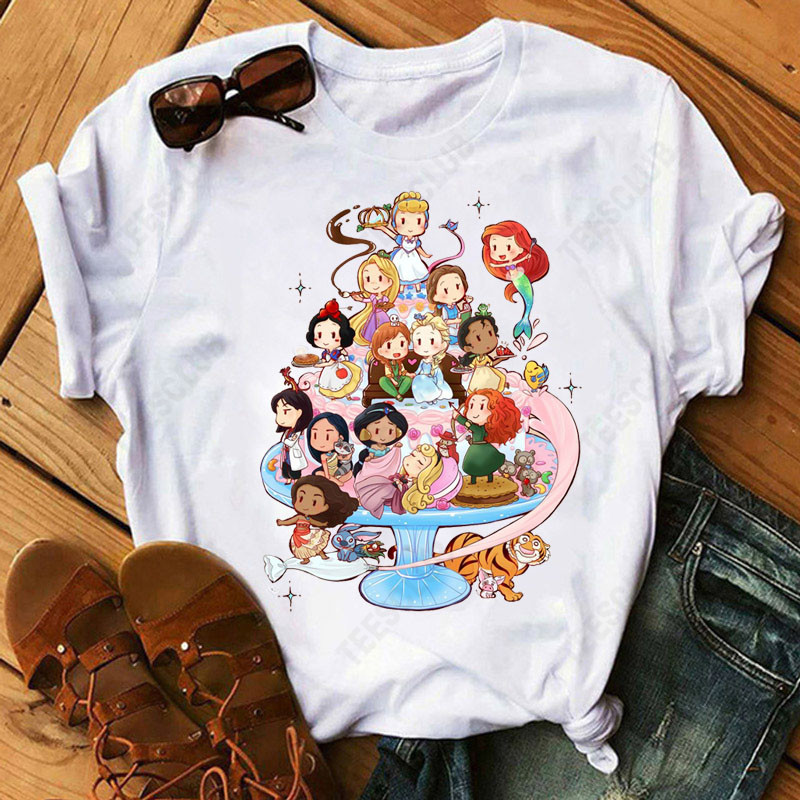Cute Princess T Shirt 可爱卡通公主印花男女情侣圆领短袖T恤