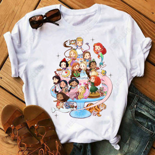 Shirt Cute Princess T恤 可愛卡通公主印花男女情侶圓領(lǐng)短袖