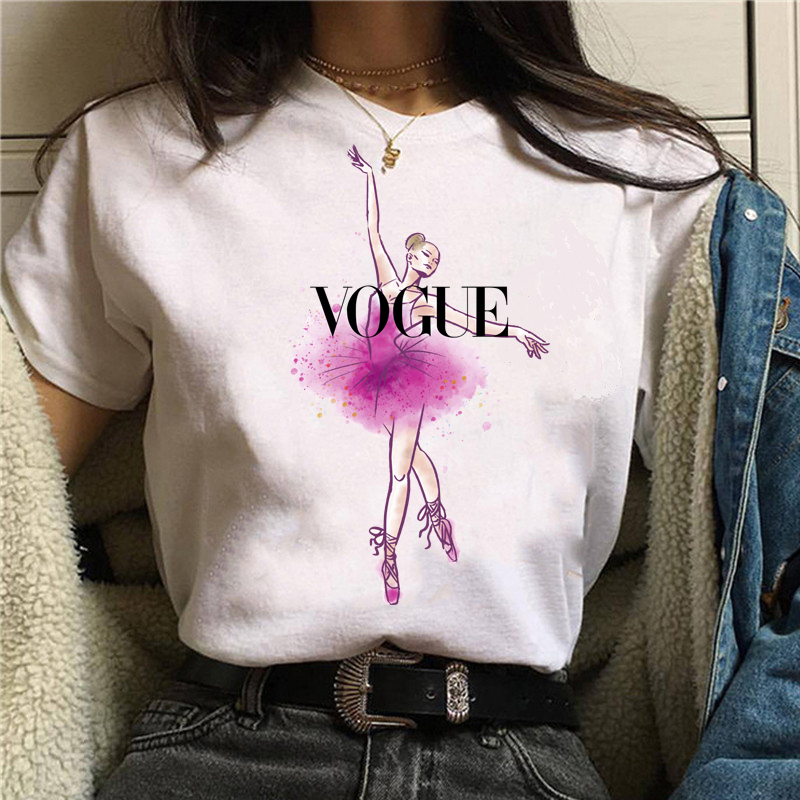 Vogue Ballet T Shirts Women时尚vogue芭蕾卡通印花短袖上衣T恤-封面