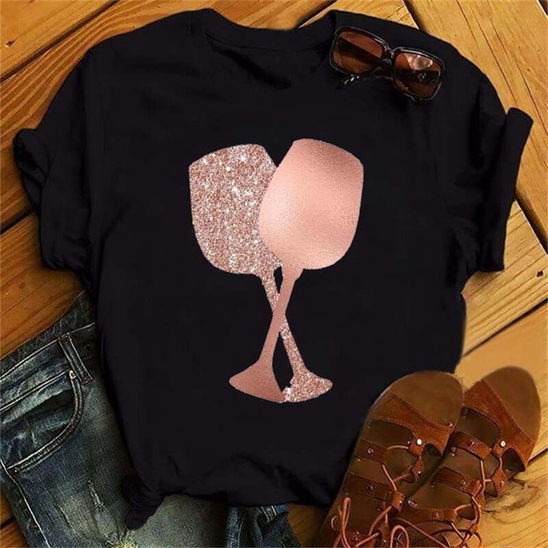 Rose Gold Wine Glasses Tshirt Wo