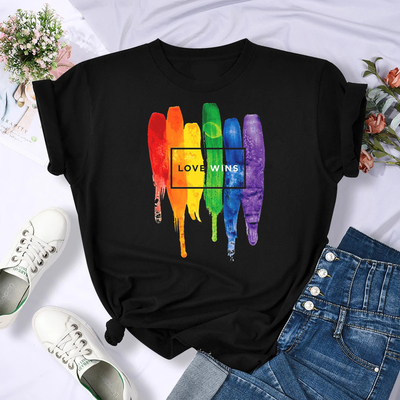 Rainbow T Shirts 欧美个性彩虹印花休闲百搭短袖圆领T恤