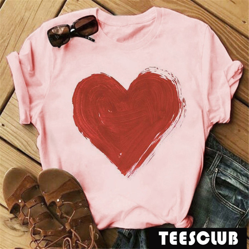 Vintage Aesthetic Heart Print T Shirt Women 爱心印花短袖T恤