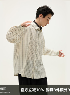 SOMENUM森林 25AW 色织格纹休闲男女宽松廓形老钱泡泡纱长袖衬衫