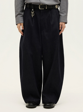 SOMENUM森林 25AW「弯刀廓形」百搭男女四季宽松不褪色牛仔气球裤