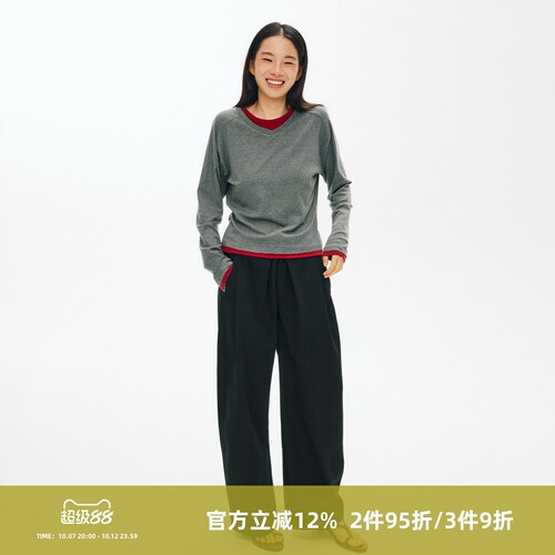 SOMENUM森林 26AW「温暖羊毛混纺」短款女假两件拼色亲肤针织长袖