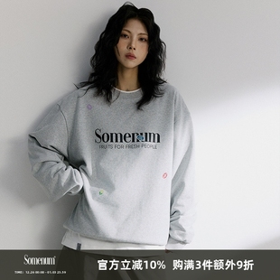 SOMENUM森林 24AW水果贴纸标签情侣秋冬男女字母LOGO圆领套头卫衣